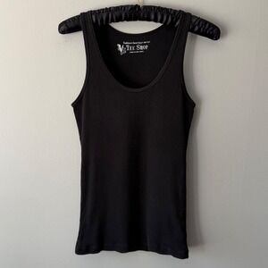 Vintage VS Tee Shop Black Ribbed Tank Top Women's Size Medium Y2K Fitted